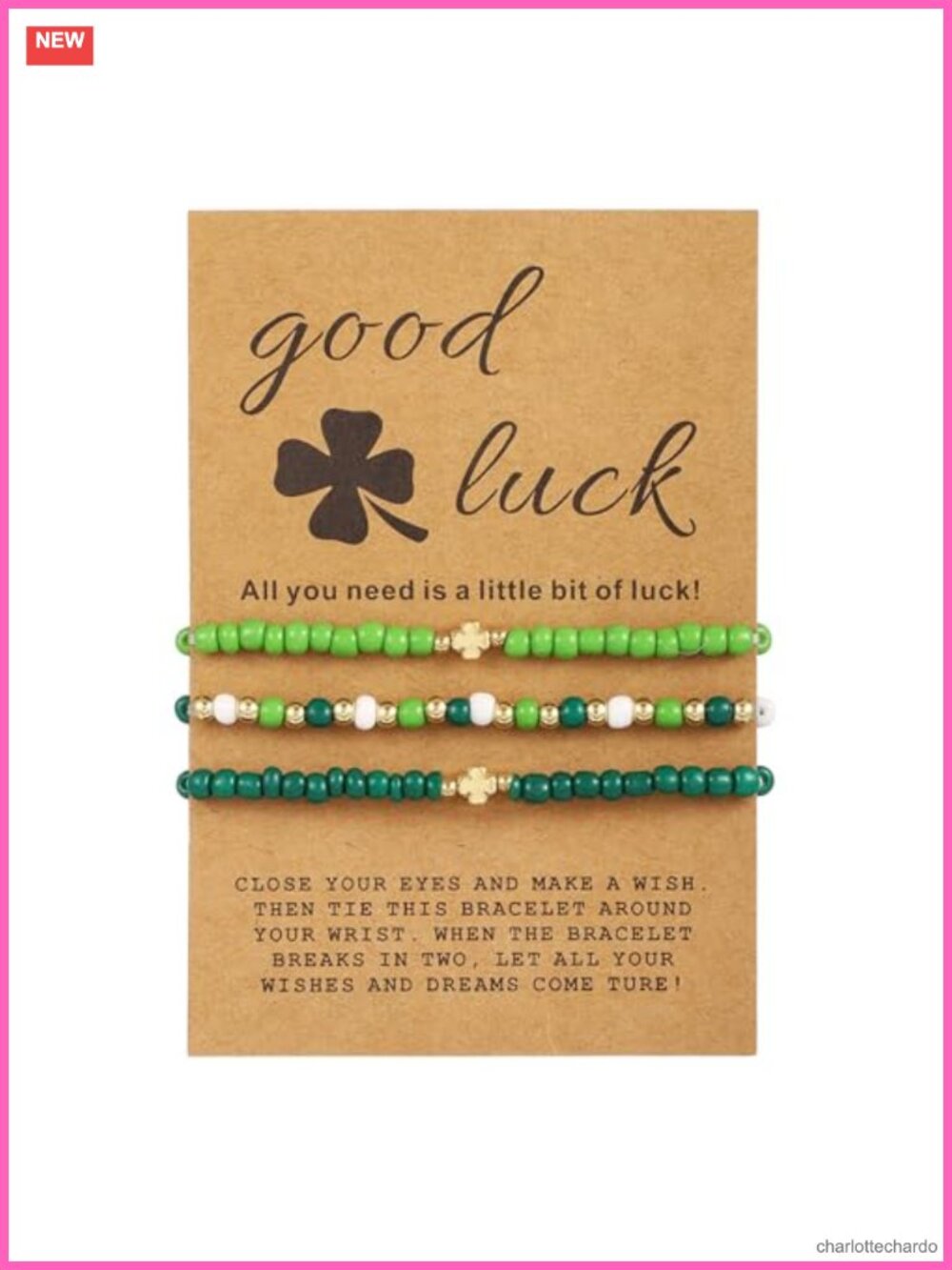 St. Patrick's Day Charm Bracelet Alloy Glass Beads Stretch Shamrock Bangle